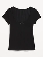 Lace-Trim Ribbed T-Shirt