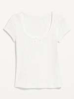 Lace-Trim Ribbed Pointelle T-Shirt