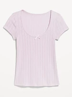 Lace-Trim Ribbed Pointelle T-Shirt