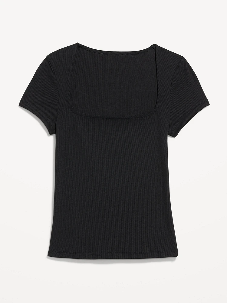 Ribbed Square-Neck T-Shirt