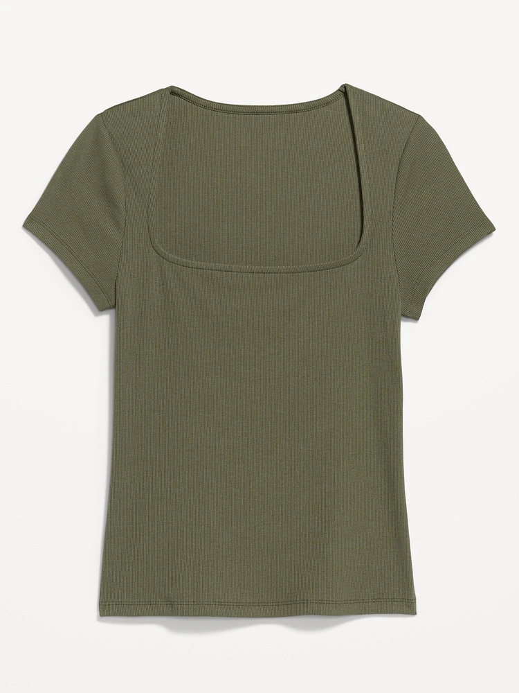 Ribbed Square-Neck T-Shirt