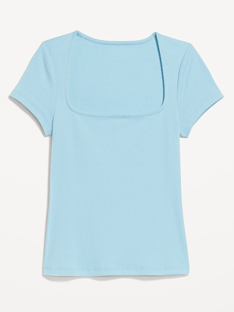 Ribbed Square-Neck T-Shirt