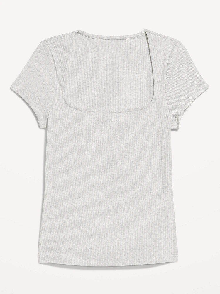 Ribbed Square-Neck T-Shirt