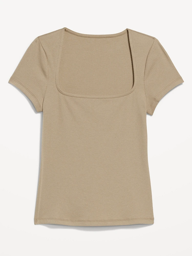 Ribbed Square-Neck T-Shirt