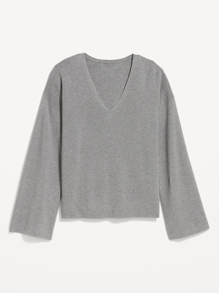 Bell-Sleeve V-Neck Sweater