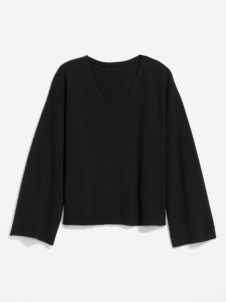 Bell-Sleeve V-Neck Sweater