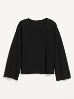 Bell-Sleeve V-Neck Sweater