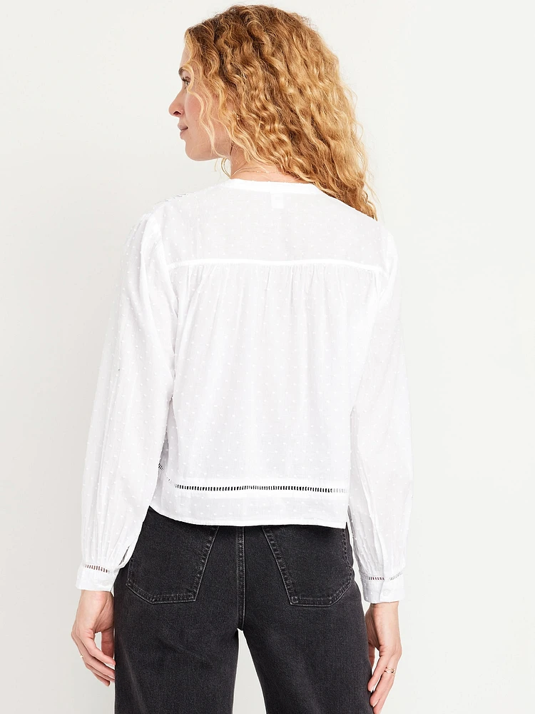 Swiss Dot Button-Down Pintuck Top
