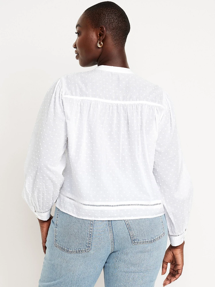 Swiss Dot Button-Down Pintuck Top