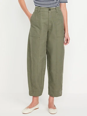 High-Waisted Canvas Barrel Ankle Pants