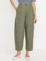 High-Waisted Canvas Barrel Ankle Pants