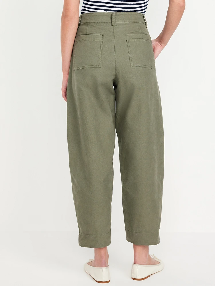 High-Waisted Canvas Barrel Ankle Pants