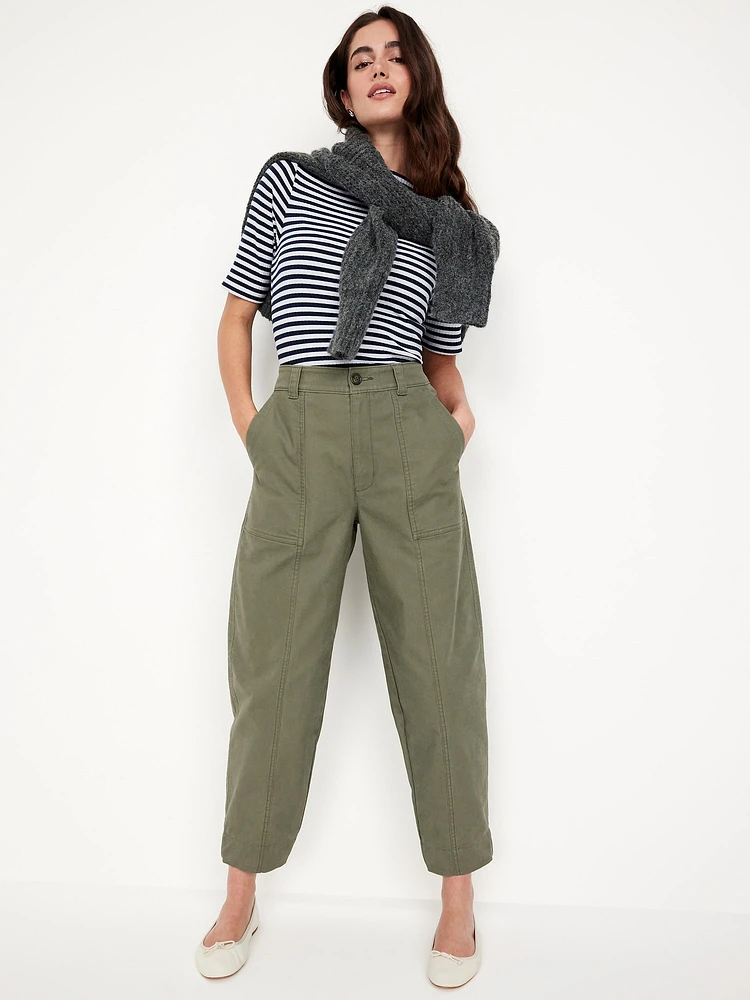 High-Waisted Canvas Barrel Ankle Pants