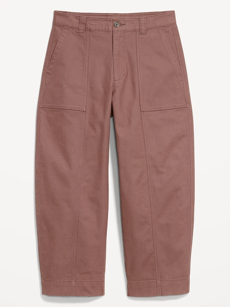 High-Waisted Canvas Barrel Ankle Pants