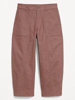 High-Waisted Canvas Barrel Ankle Pants