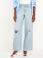 Mid-Rise Ripped Baggy Wide-Leg Jeans