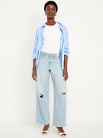 Mid-Rise Ripped Baggy Wide-Leg Jeans