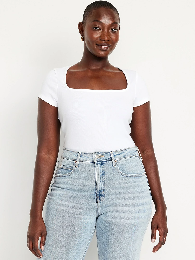 Ribbed Square-Neck T-Shirt