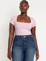 Ribbed Square-Neck T-Shirt