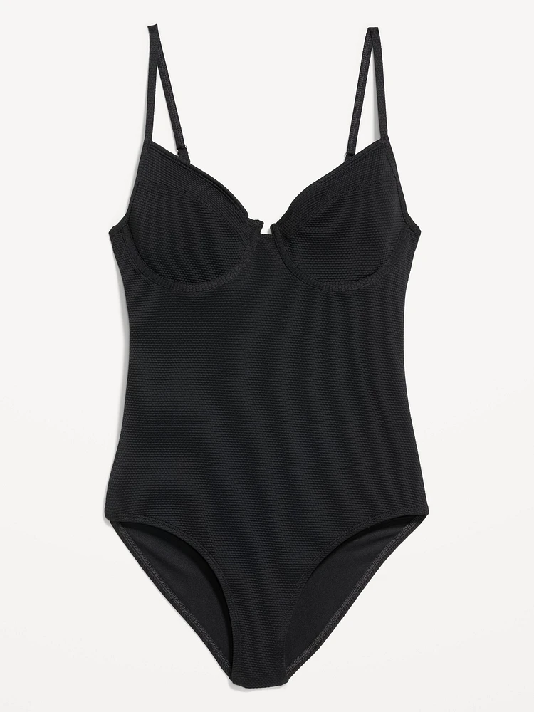 Textured One-Piece Balconette Swimsuit