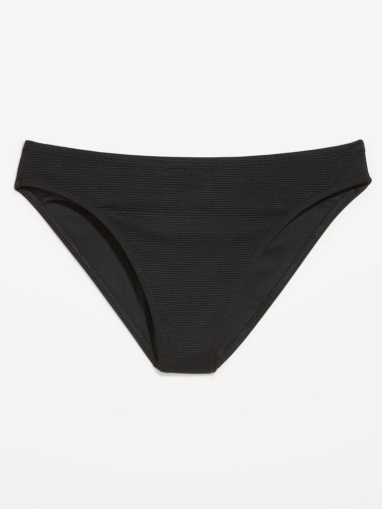 Mid-Rise Textured Bikini Swim Bottoms