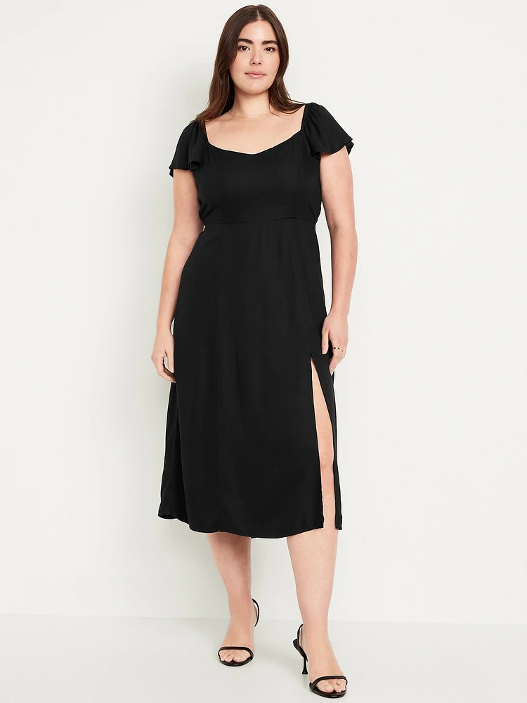 Flutter-Sleeve Crepe Midi Dress