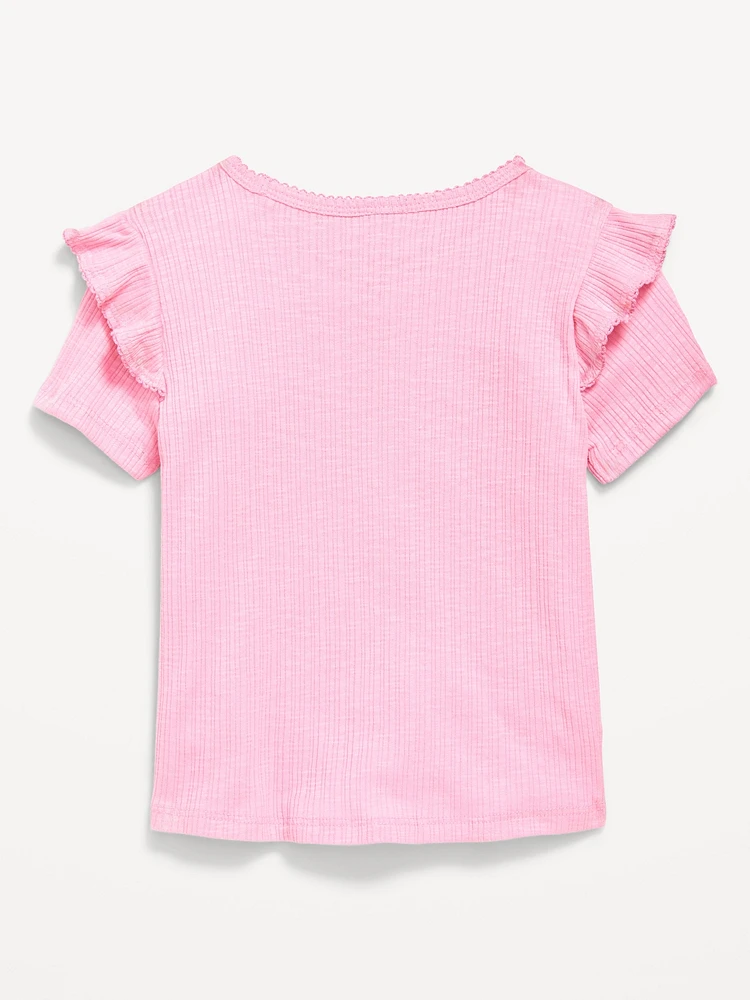 Fitted Ruffle-Trim Rib-Knit Top for Toddler Girls