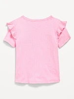 Fitted Ruffle-Trim Rib-Knit Top for Toddler Girls