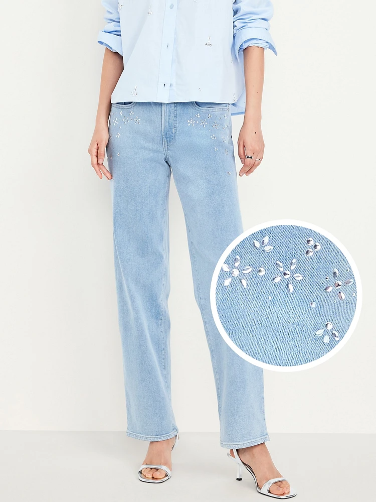 High-Waisted OG Loose Rhinestone-Embellished Jeans