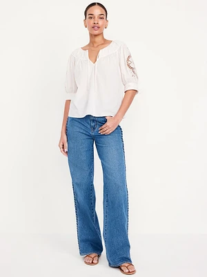 Extra High-Waisted Braided Wide-Leg Jeans