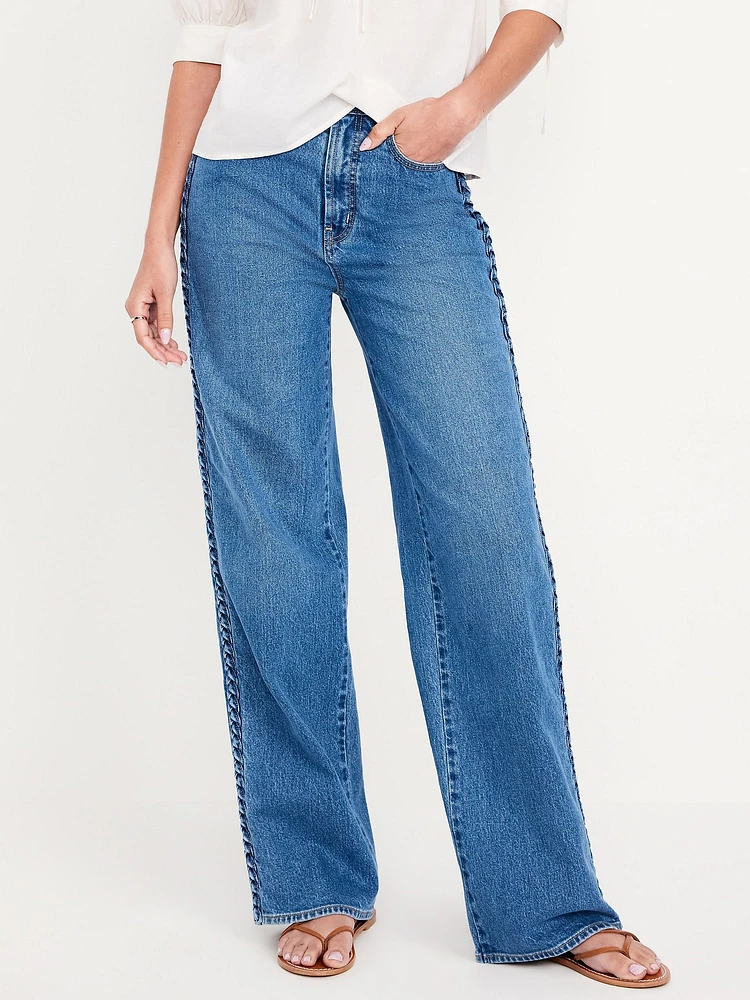 Extra High-Waisted Braided Wide-Leg Jeans