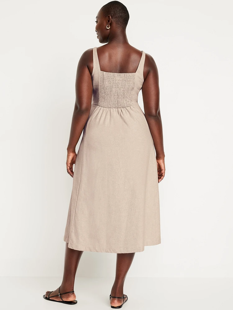 Fit & Flare Linen-Blend Midi Dress