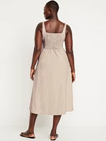 Fit & Flare Linen-Blend Midi Dress