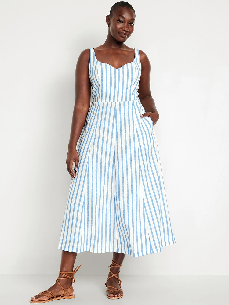 Fit & Flare Linen-Blend Midi Dress