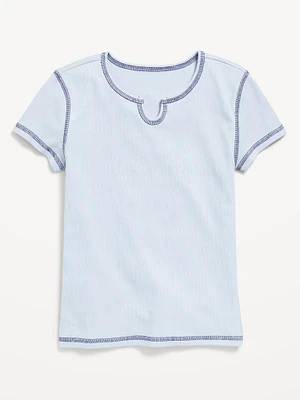 Fitted Short-Sleeve Ribbed T-Shirt for Girls