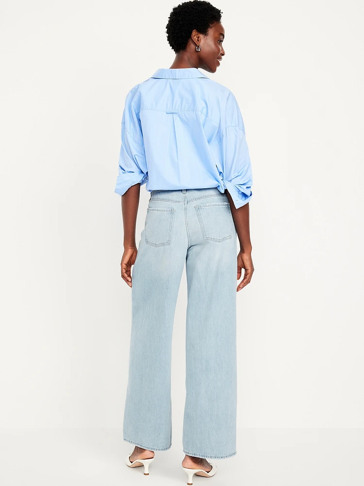 Mid-Rise Ripped Baggy Wide-Leg Jeans