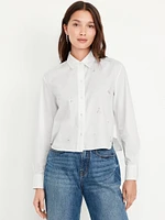 Embellished Cropped Button-Down Shirt