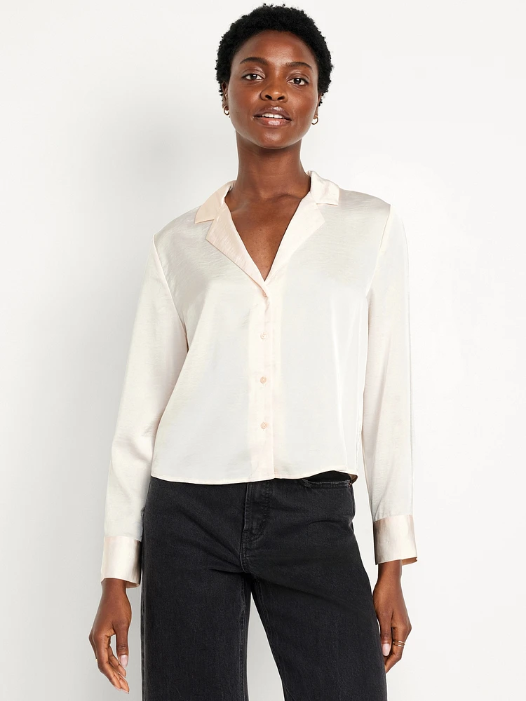 Satin Cropped Button-Down Shirt