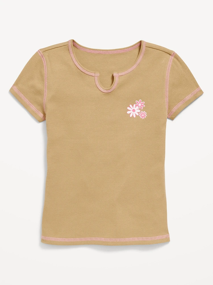 Fitted Ribbed Graphic T-Shirt for Girls