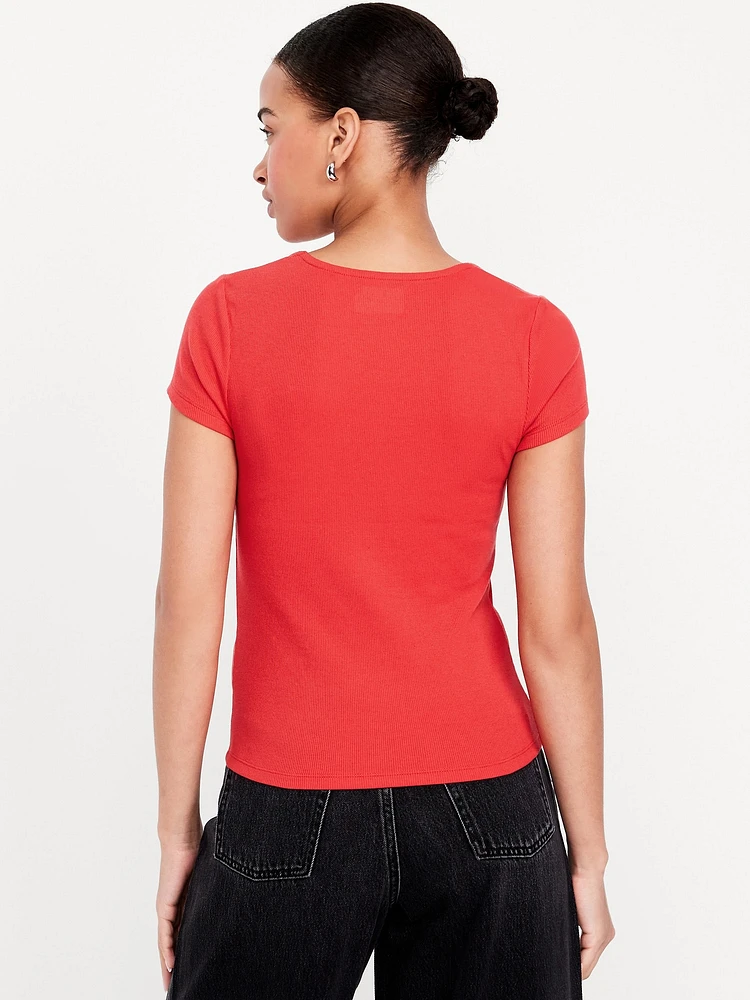 Ribbed Square-Neck T-Shirt