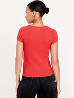 Ribbed Square-Neck T-Shirt