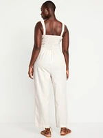 Button-Front Linen-Blend Cami Jumpsuit