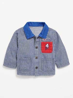 Printed Loose Collared Twill Jacket for Baby