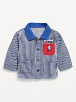 Printed Loose Collared Twill Jacket for Baby