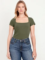 Ribbed Square-Neck T-Shirt