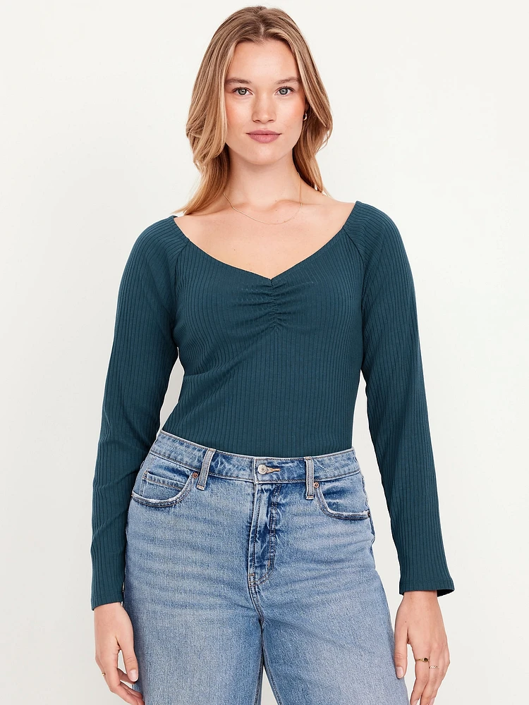 Cinched Rib-Knit Top