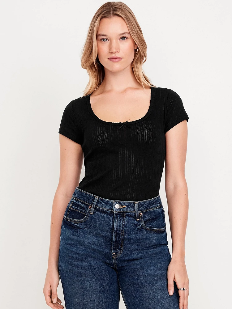 Lace-Trim Ribbed T-Shirt