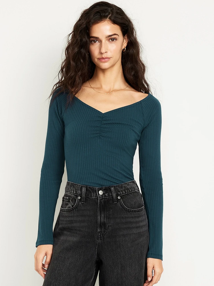 Cinched Rib-Knit Top