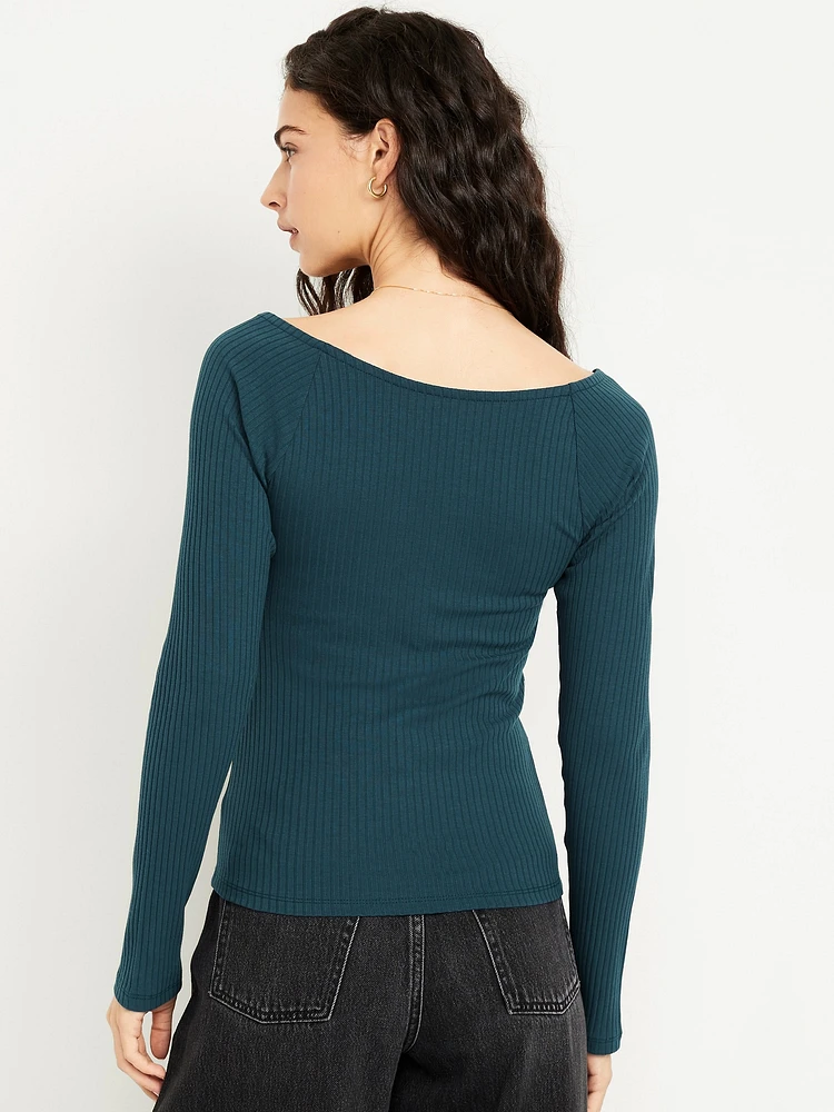 Cinched Rib-Knit Top