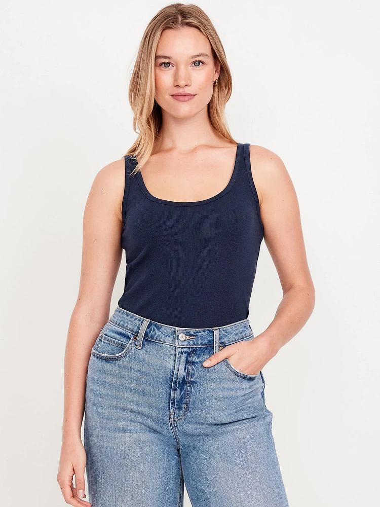 First-Layer Ribbed Scoop-Neck Tank Top